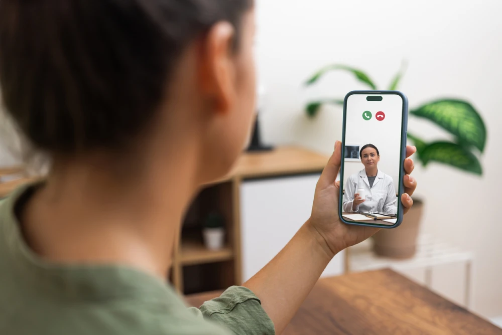 woman using digital pharmacy support services for virtual healthcare