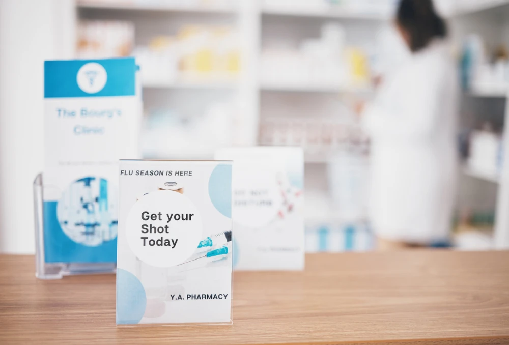 creative pharmacy branding idea on a flu shot pamphlet
